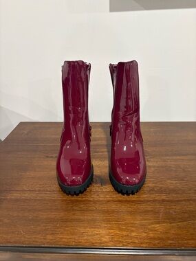 Top Moda -Leslie Patent Burgundy Platform Ankle Boots